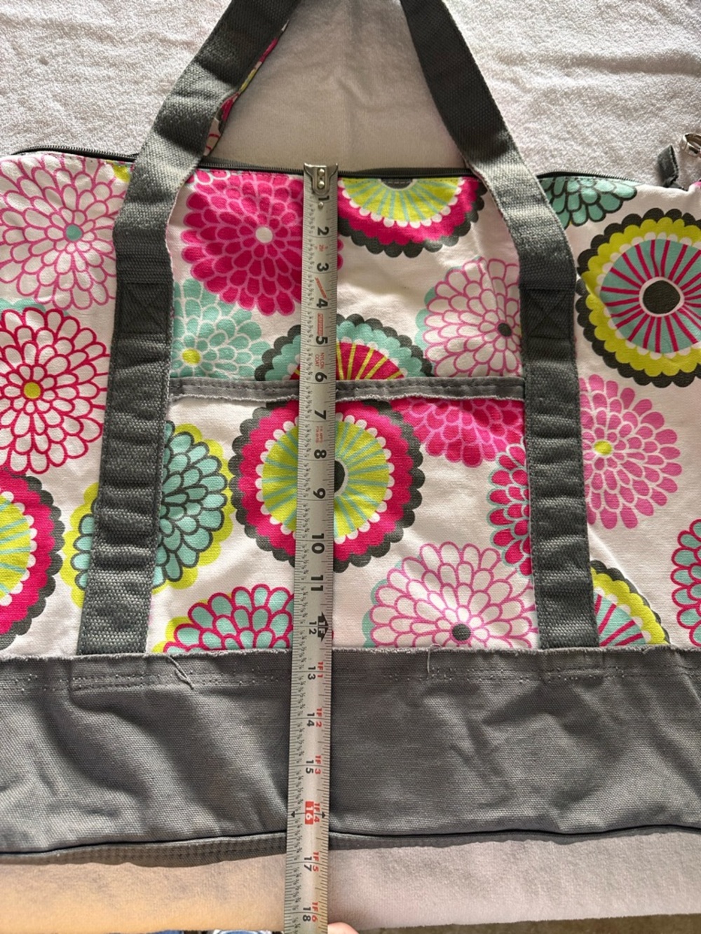 Floral Multi-Color 31 Canvas Tote Bag with Gray Straps - Picture 3 of 4